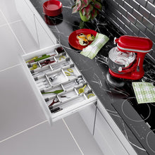 Load image into Gallery viewer, Adjustable Drawer Organizer | Elegant Aluminum, Customizable, for Clutter-Free Kitchen, Junk Drawer, Office, Clinic | 18 Drawer Dividers (6 Long + 12 Short) LARGE |19.7 - 22 inches | UPGRADED VERSION