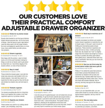 Load image into Gallery viewer, Adjustable Drawer Organizer | Elegant Aluminum, Customizable, for Clutter-Free Kitchen, Junk Drawer, Office, Clinic | 6 Drawer Dividers (2 Long + 4 Short)  Large 19.7 - 22 inches