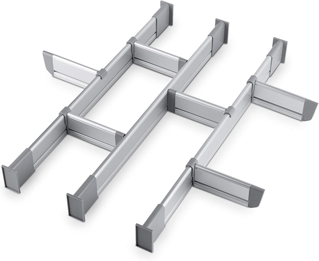 Adjustable Drawer Organizer | Elegant Aluminum, Customizable, for Clutter-Free Kitchen, Junk Drawer, Office, Clinic | 9 Drawer Dividers (3 Long + 6 Short)  Small 15.3 - 17.5 inches