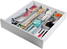 Load image into Gallery viewer, Adjustable Drawer Organizer | Elegant Aluminum, Customizable, for Clutter-Free Kitchen, Junk Drawer, Office, Clinic | 9 Drawer Dividers (3 Long + 6 Short)  Small 15.3 - 17.5 inches
