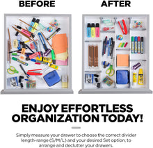 Load image into Gallery viewer, Adjustable Drawer Organizer | Elegant Aluminum, Customizable, for Clutter-Free Kitchen, Junk Drawer, Office, Clinic | 6 Drawer Dividers (2 Long + 4 Short)  Large 19.7 - 22 inches

